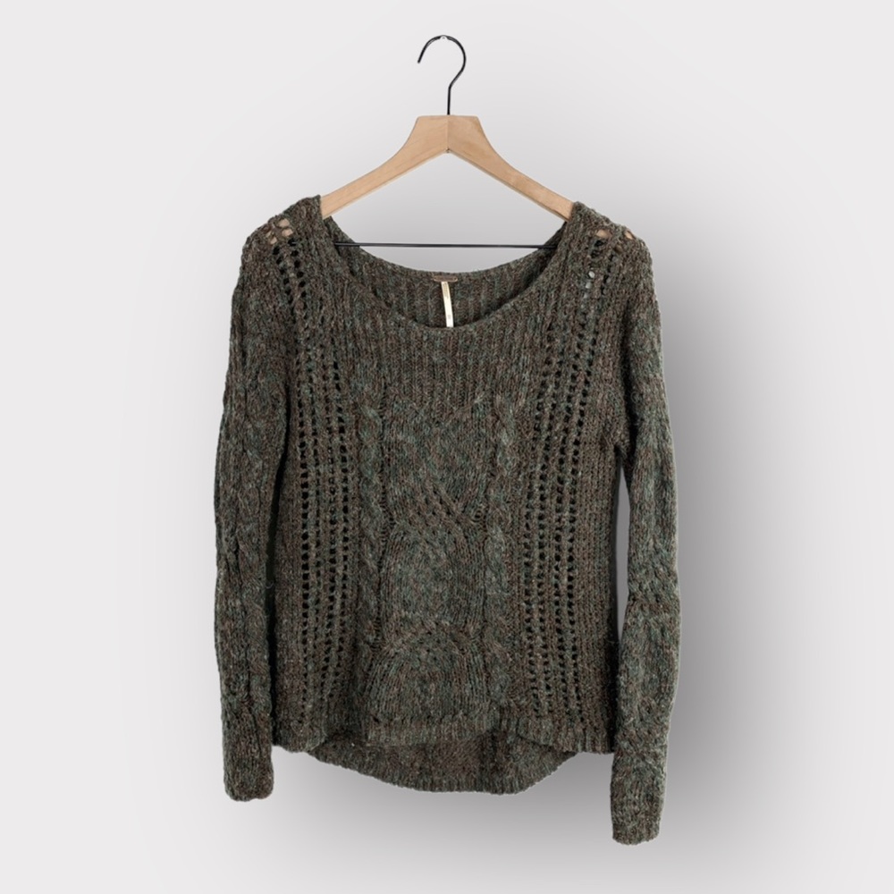 Free People Crewneck Cable Knit Sweater